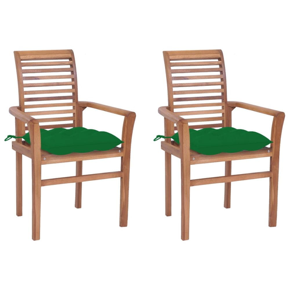Petromila vidaXL Jedálenské stoličky 2 ks zelené podložky tíkový masív